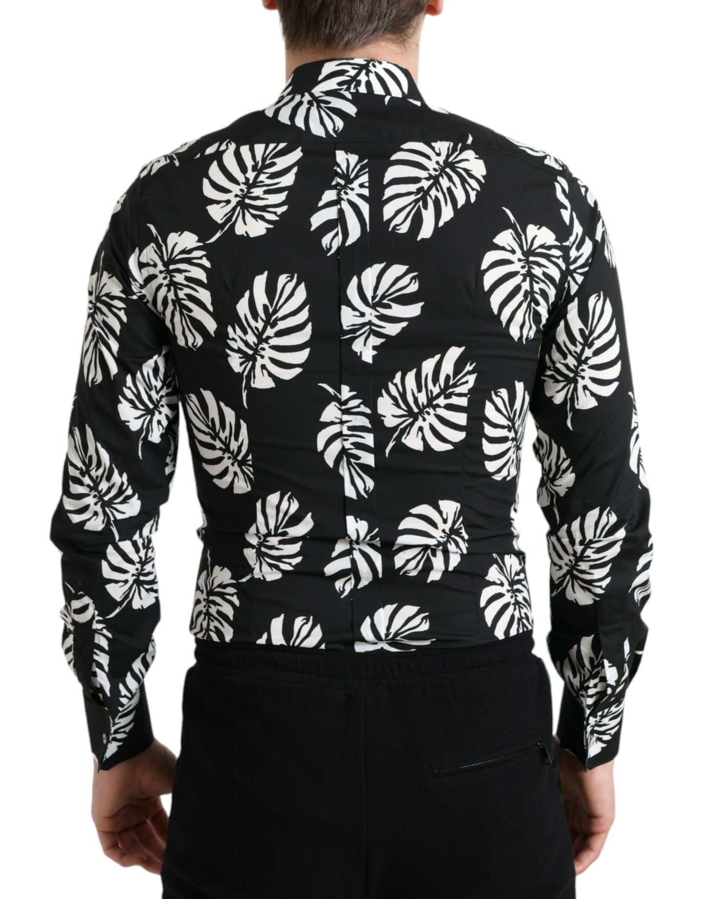 Dolce &amp; Gabbana Black Leaf Cotton Herr Formell Guldskjorta