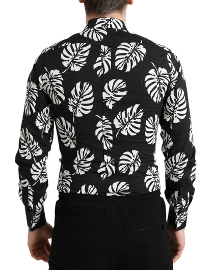 Dolce &amp; Gabbana Black Leaf Cotton Herr Formell Guldskjorta