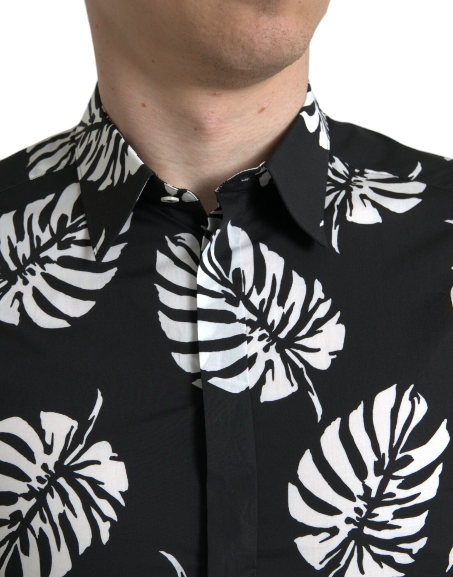 Dolce &amp; Gabbana Black Leaf Cotton Herr Formell Guldskjorta