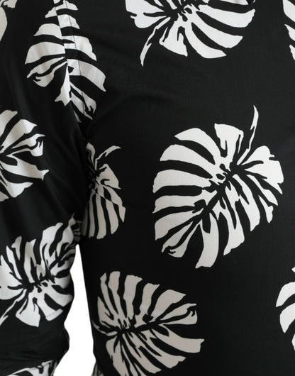 Dolce &amp; Gabbana Black Leaf Cotton Herr Formell Guldskjorta