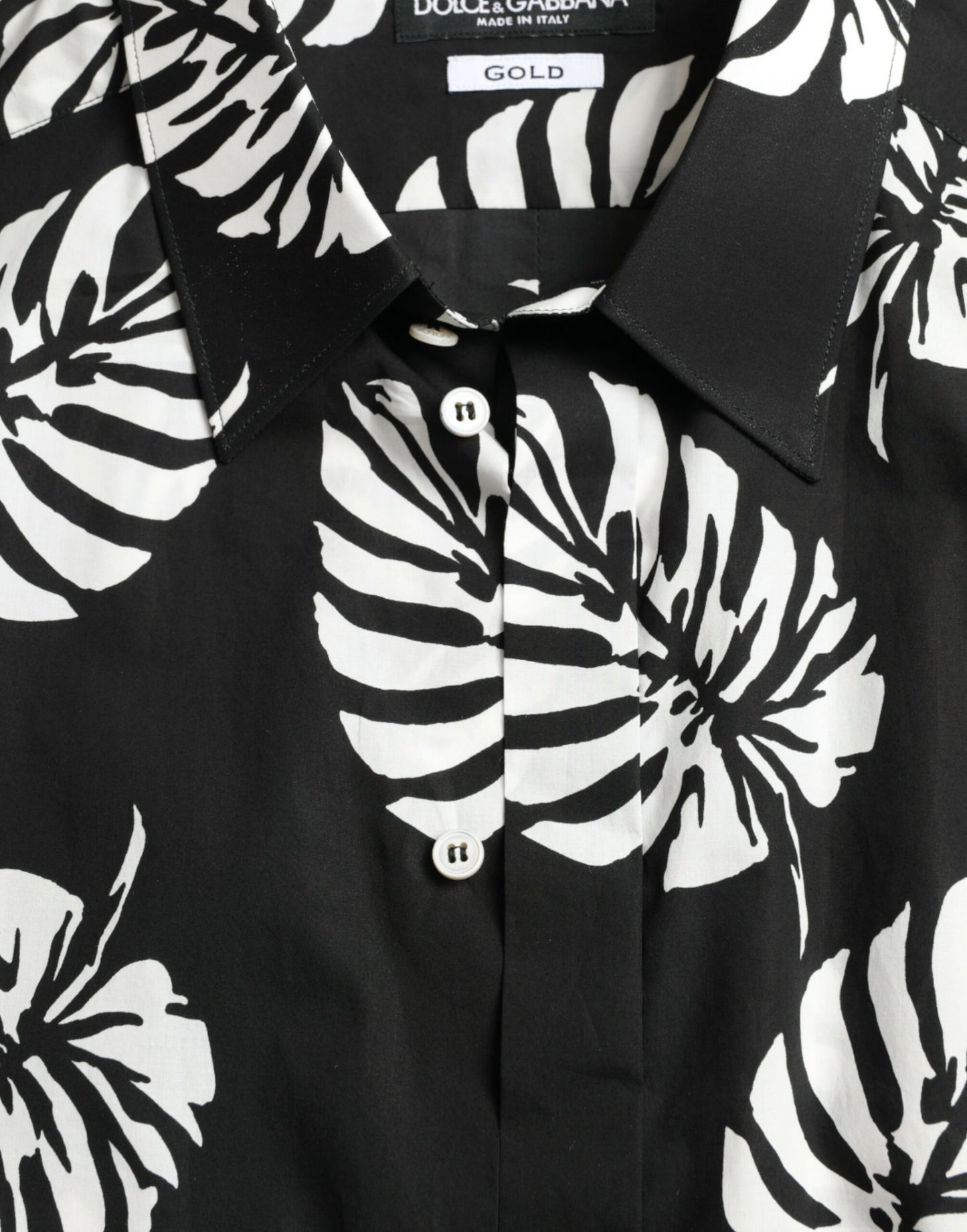Dolce &amp; Gabbana Black Leaf Cotton Herr Formell Guldskjorta