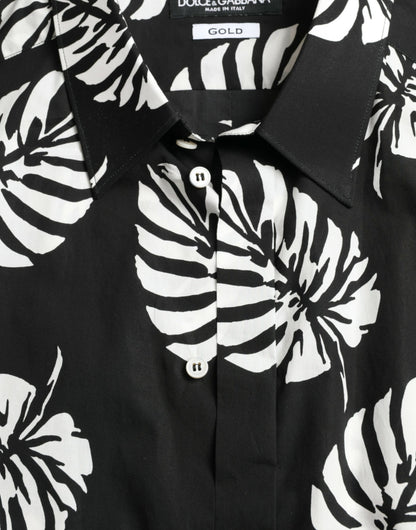 Dolce &amp; Gabbana Black Leaf Cotton Herr Formell Guldskjorta