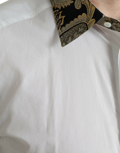 Dolce &amp; Gabbana Vit Bomull Jacquard Formell Guldfärgad Klänningskjorta