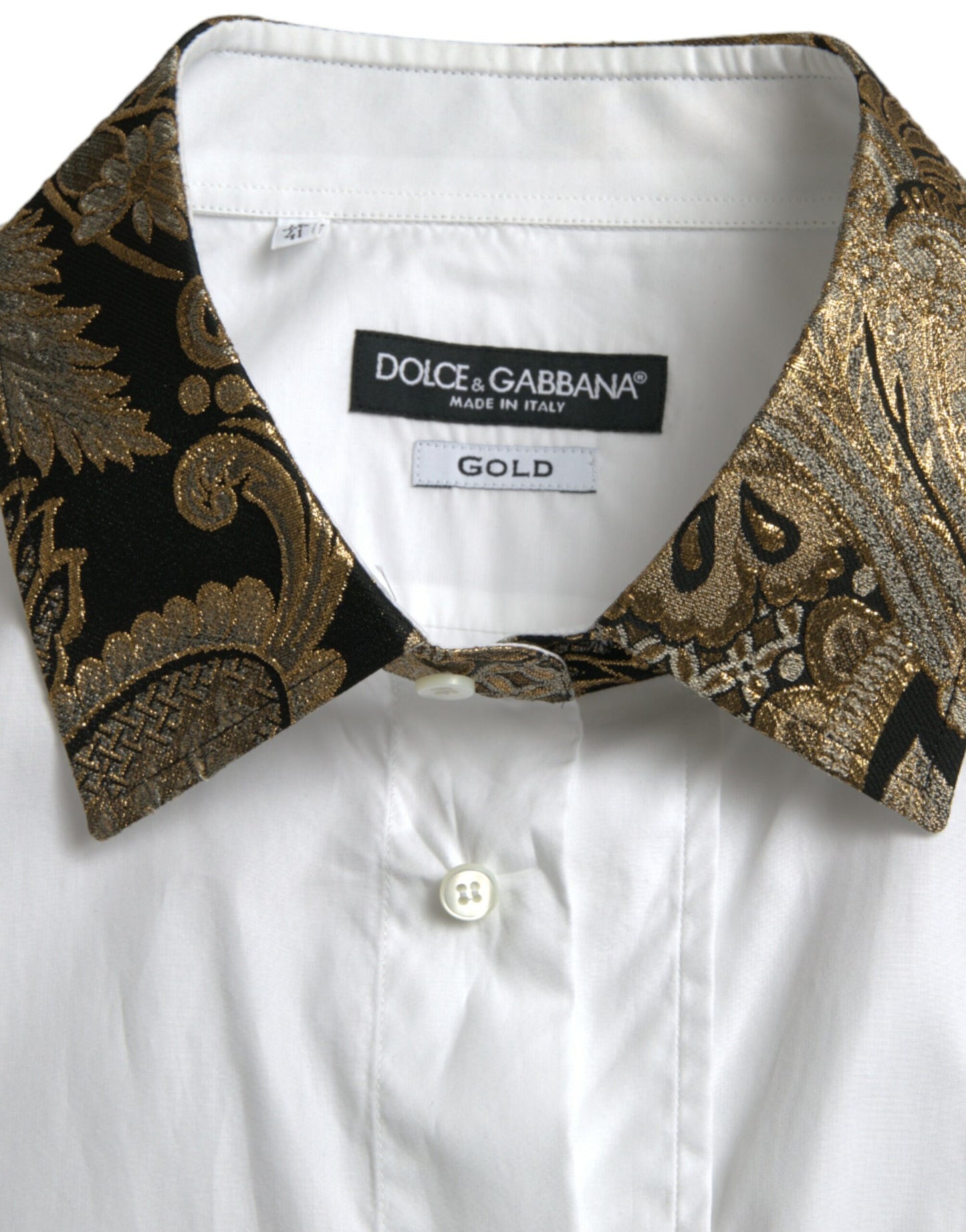 Dolce &amp; Gabbana Vit Bomull Jacquard Formell Guldfärgad Klänningskjorta
