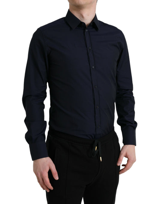 Dolce &amp; Gabbana Marinblå Slim Fit Formell Guldskjorta