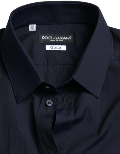 Dolce &amp; Gabbana Marinblå Slim Fit Formell Guldskjorta