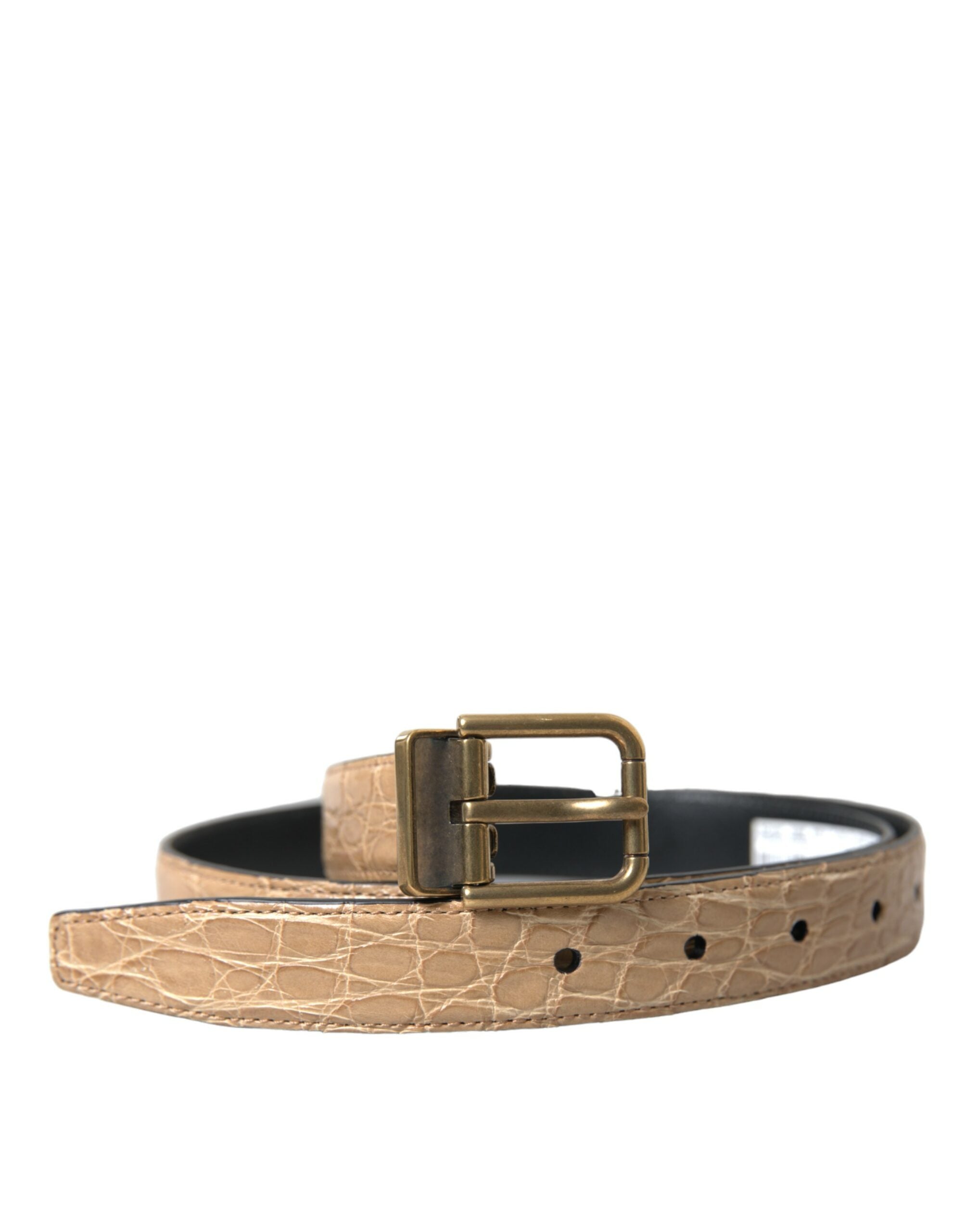 Beige eksotisk skinnbelte med gullspenne i metall