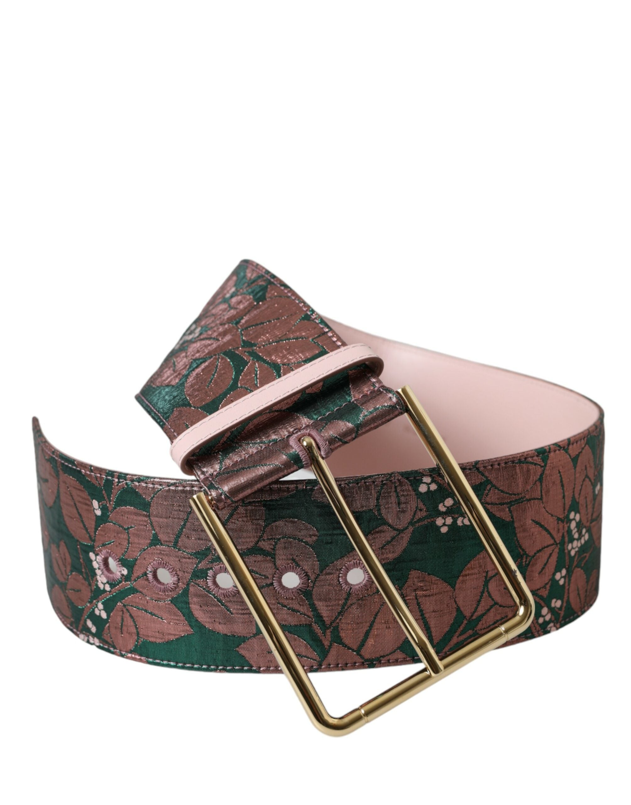 Flerfarget blomsterjacquard lurex belte med gullspenne