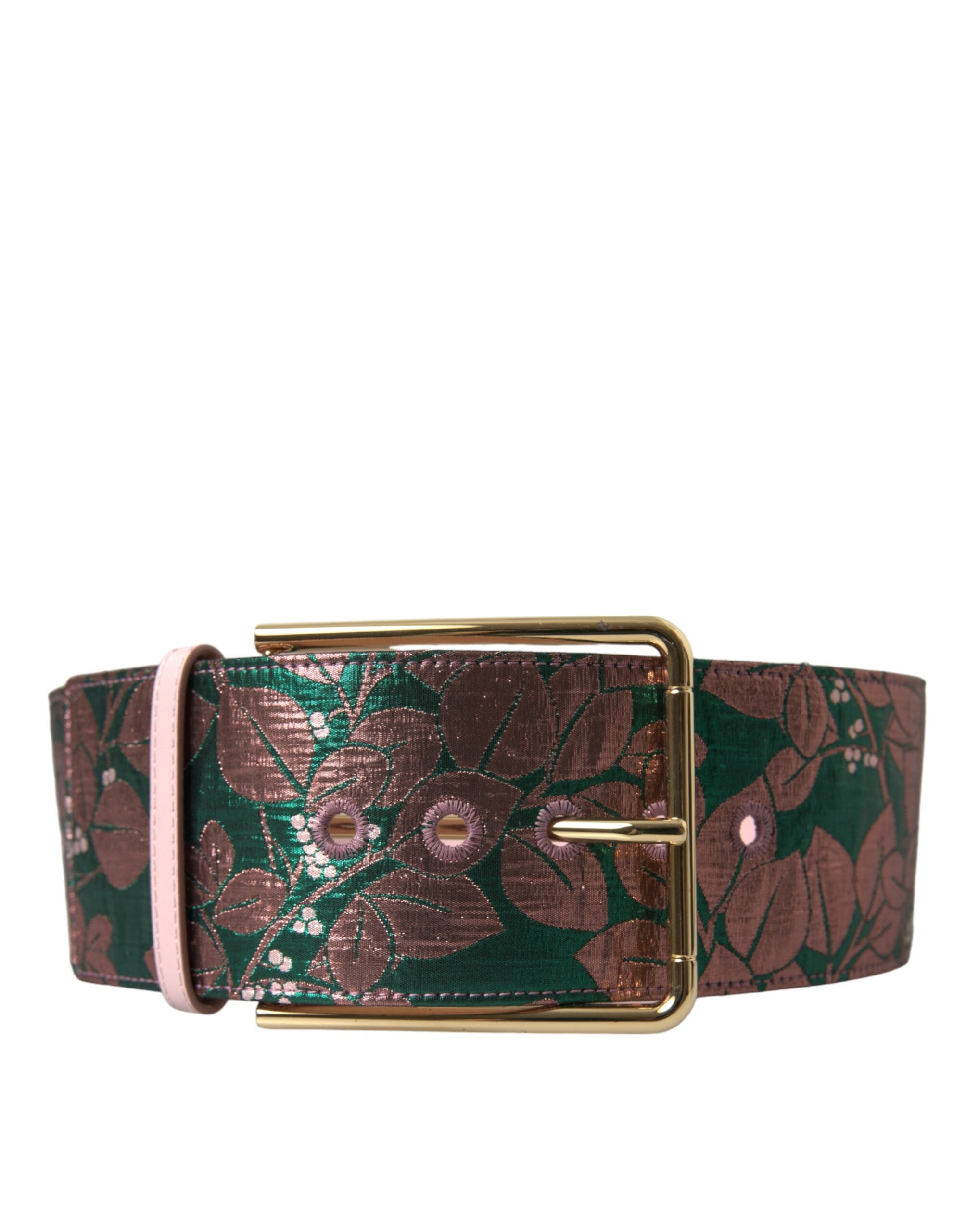 Flerfarget blomsterjacquard lurex belte med gullspenne