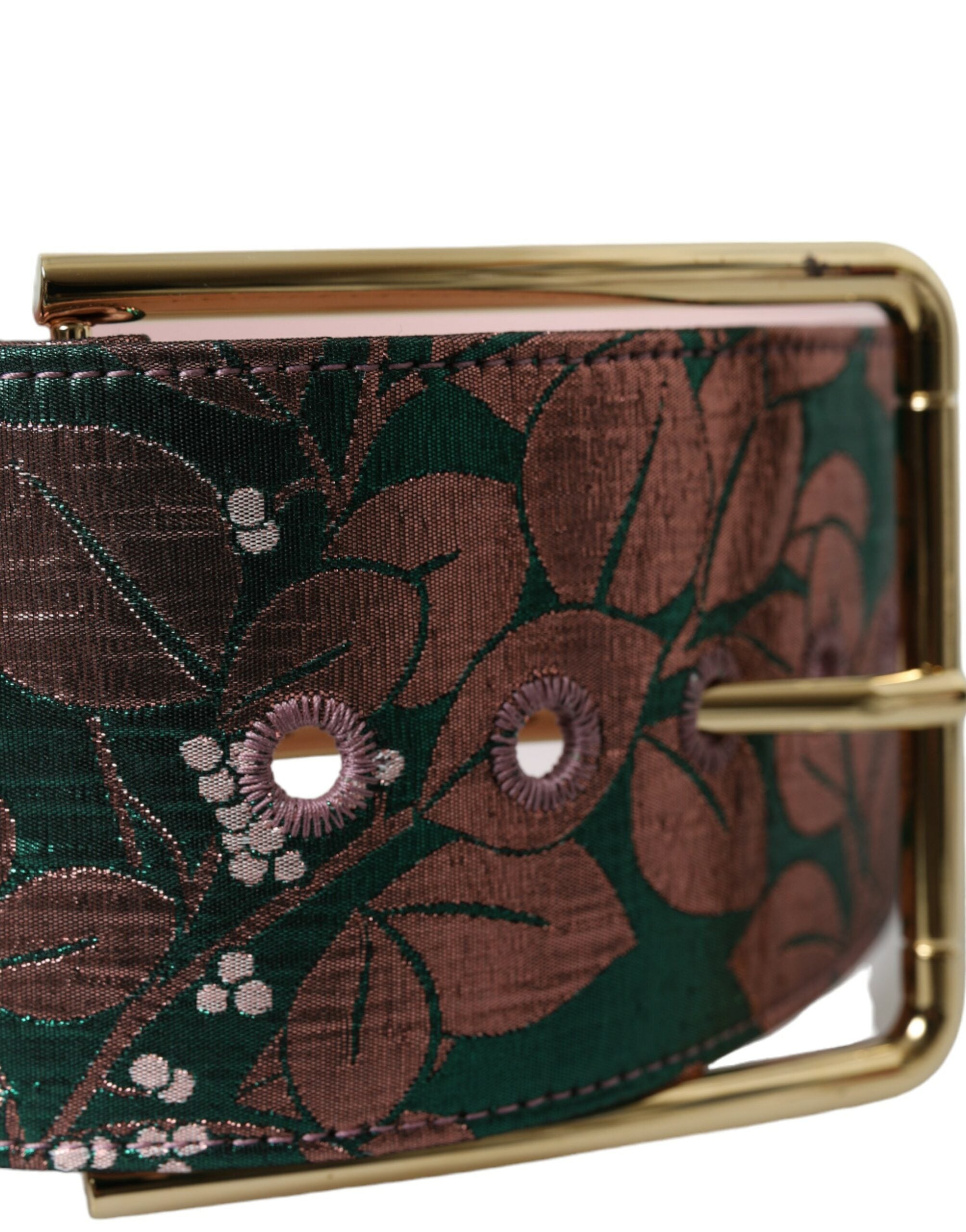 Flerfarget blomsterjacquard lurex belte med gullspenne