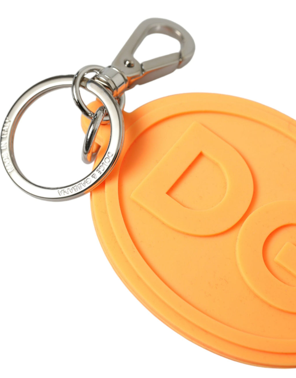 Oransje gummi DG-logo sølv messing metall nøkkelring nøkkelring