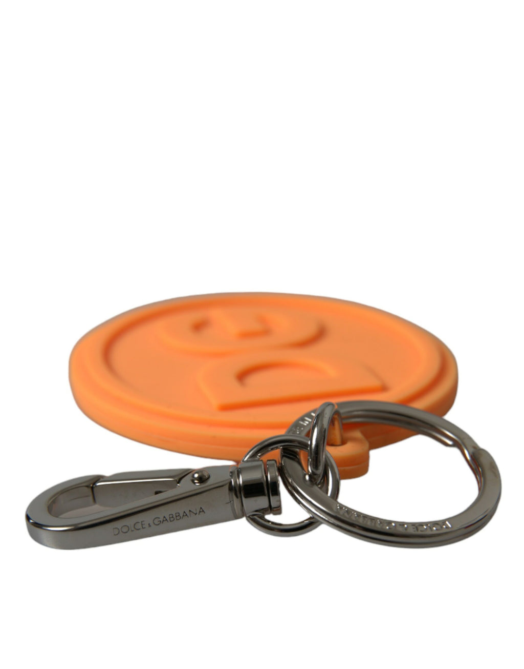 Oransje gummi DG-logo sølv messing metall nøkkelring nøkkelring