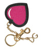Dolce & Gabbana Pink Black Heart Leather Gold Tone Brass Keyring Keychain