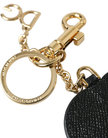 Dolce & Gabbana Pink Black Heart Leather Gold Tone Brass Keyring Keychain