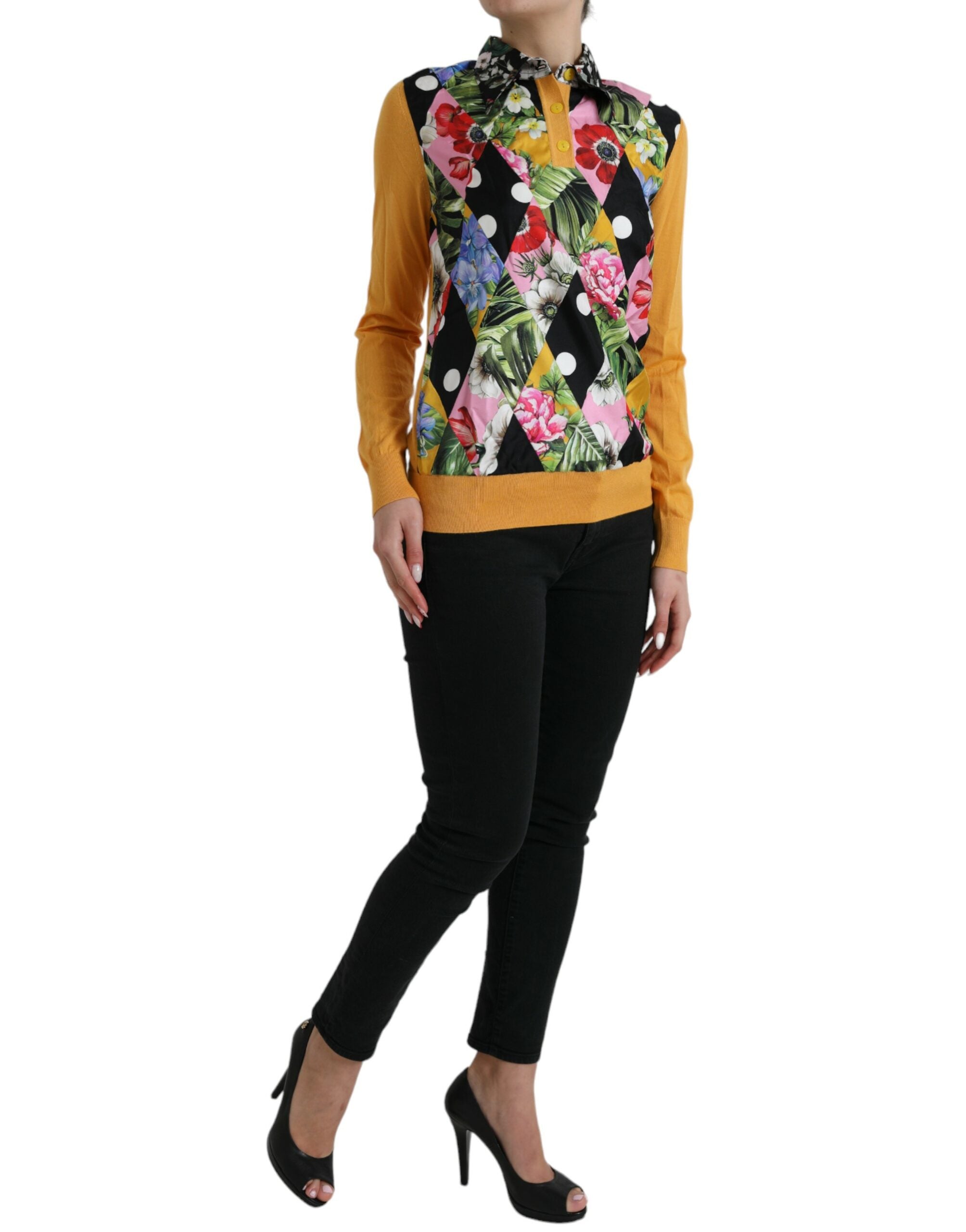 Flerfärgad patchwork cashmere henleytröja