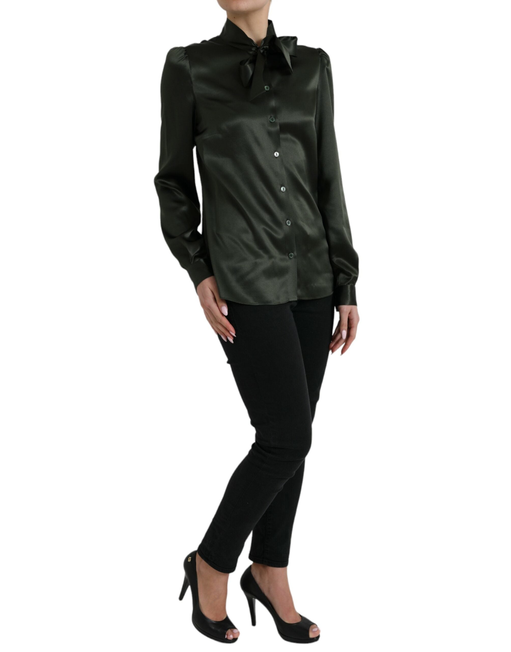 Dolce & Gabbana Gray Long Sleeves Ascot Collar Blouse Top