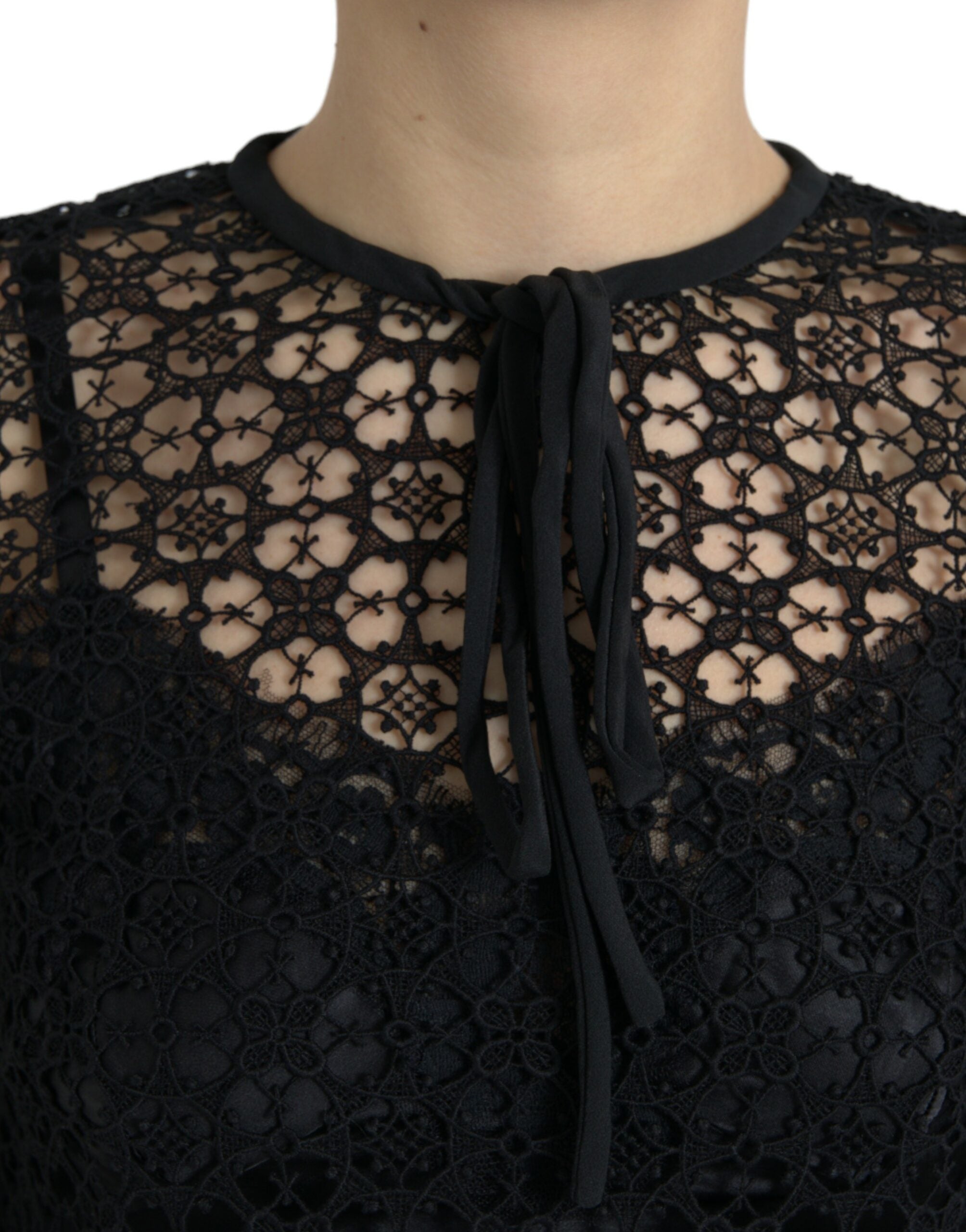 Dolce & Gabbana Black Floral Lace Short Sleeves Blouse Top