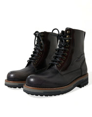 Dolce & Gabbana Black Leather Military Combat Boots Shoes