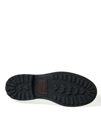 Dolce & Gabbana Black Leather Military Combat Boots Shoes