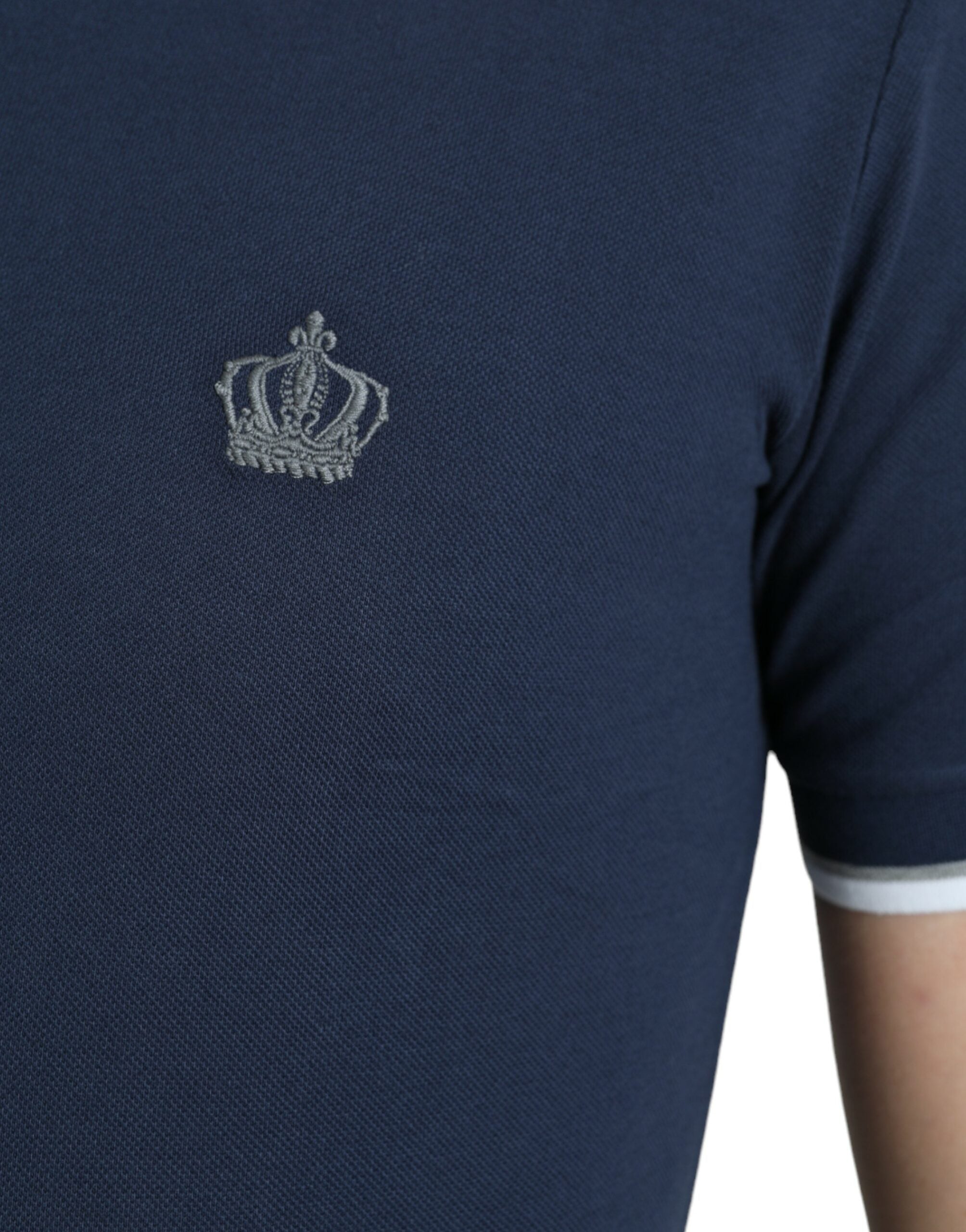 Dolce & Gabbana Blue Crown Patch Cotton Collared Men Polo T-shirt