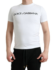 Dolce & Gabbana White Logo Print Cotton Crew Neck T-shirt