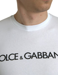 Dolce & Gabbana White Logo Print Cotton Crew Neck T-shirt