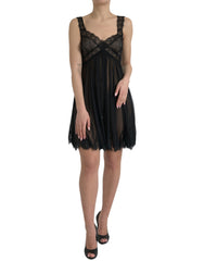Dolce & Gabbana Black Silk Pleated Lace Chiffon Mini Dress