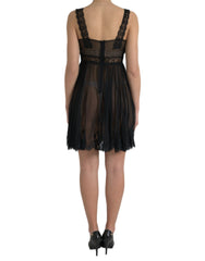 Dolce & Gabbana Black Silk Pleated Lace Chiffon Mini Dress