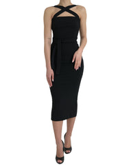 Dolce & Gabbana Black Sheath Halter Sleeveless Midi Dress