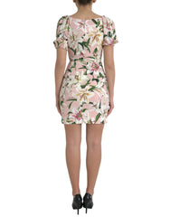 Dolce & Gabbana Pink Lily Viscose Sheath Stretch Mini Dress