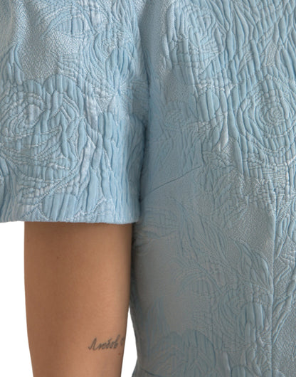 Dolce &amp; Gabbana Ljusblå Blommig Jacquard Puffärmad Miniklänning