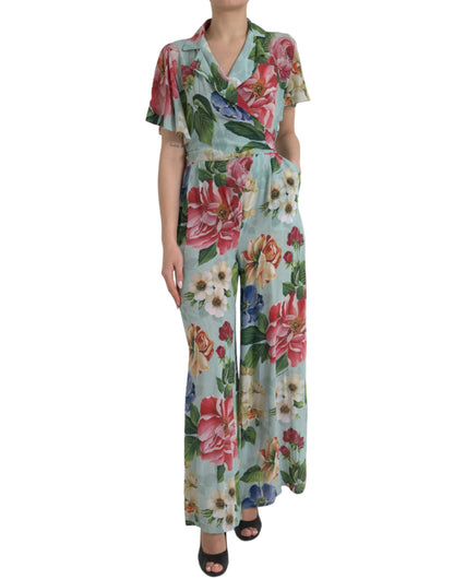 Dolce &amp; Gabbana Blå Blommig Jumpsuit med Vida Ben