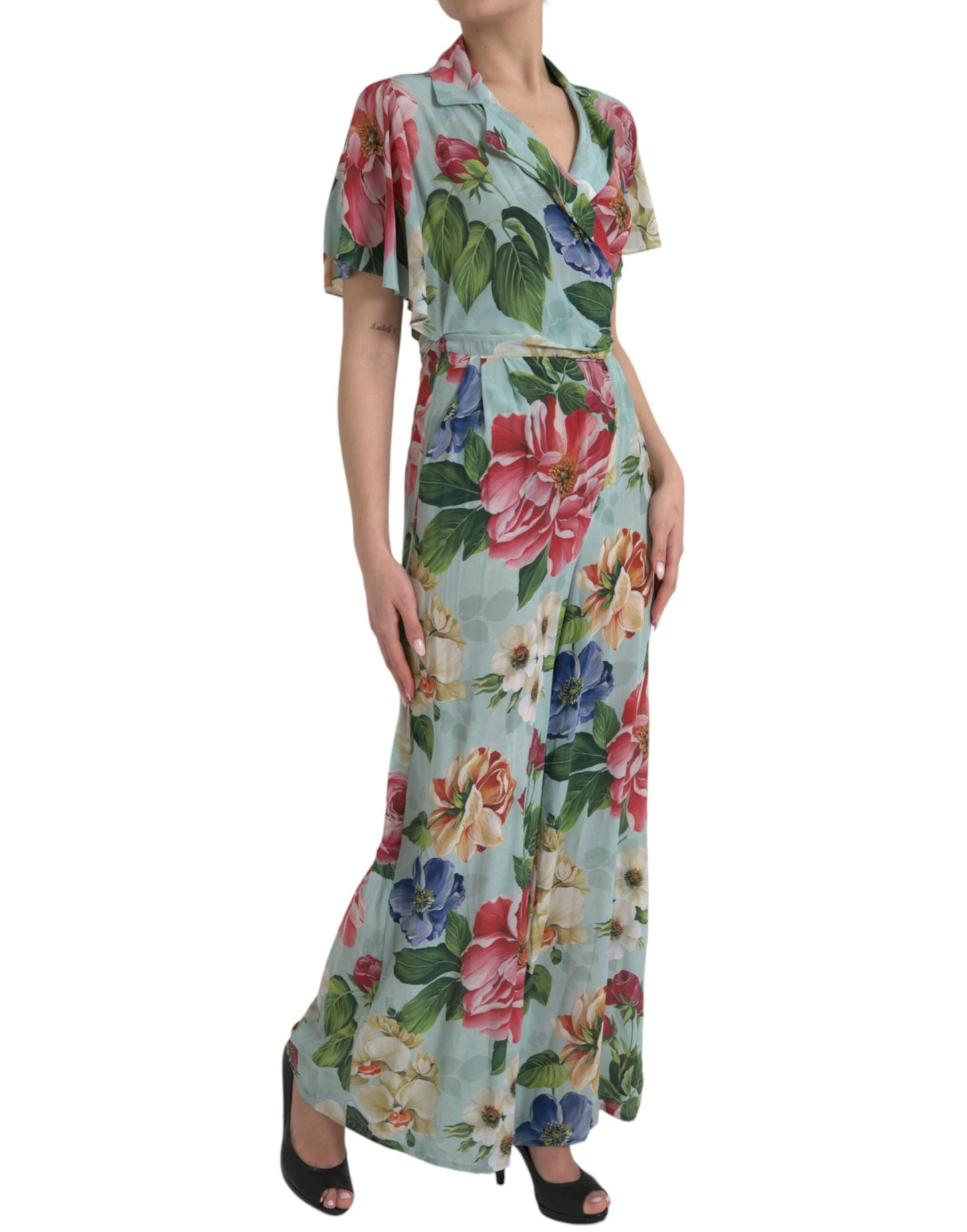 Dolce &amp; Gabbana Blå Blommig Jumpsuit med Vida Ben