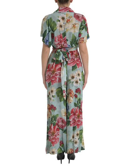 Dolce &amp; Gabbana Blå Blommig Jumpsuit med Vida Ben