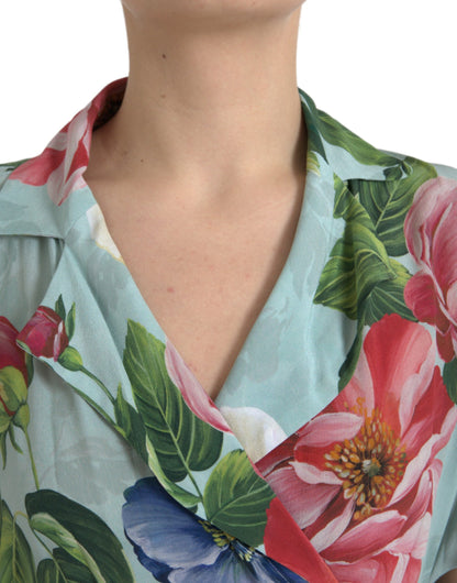 Dolce &amp; Gabbana Blå Blommig Jumpsuit med Vida Ben