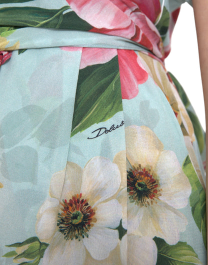 Dolce &amp; Gabbana Blå Blommig Jumpsuit med Vida Ben