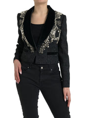Dolce & Gabbana Black Crystal Embellished Overcoat Jacket