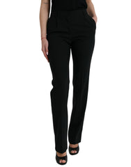 Dolce & Gabbana Black Wool Mid Waist Tapered Pants