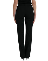 Dolce & Gabbana Black Wool Mid Waist Tapered Pants