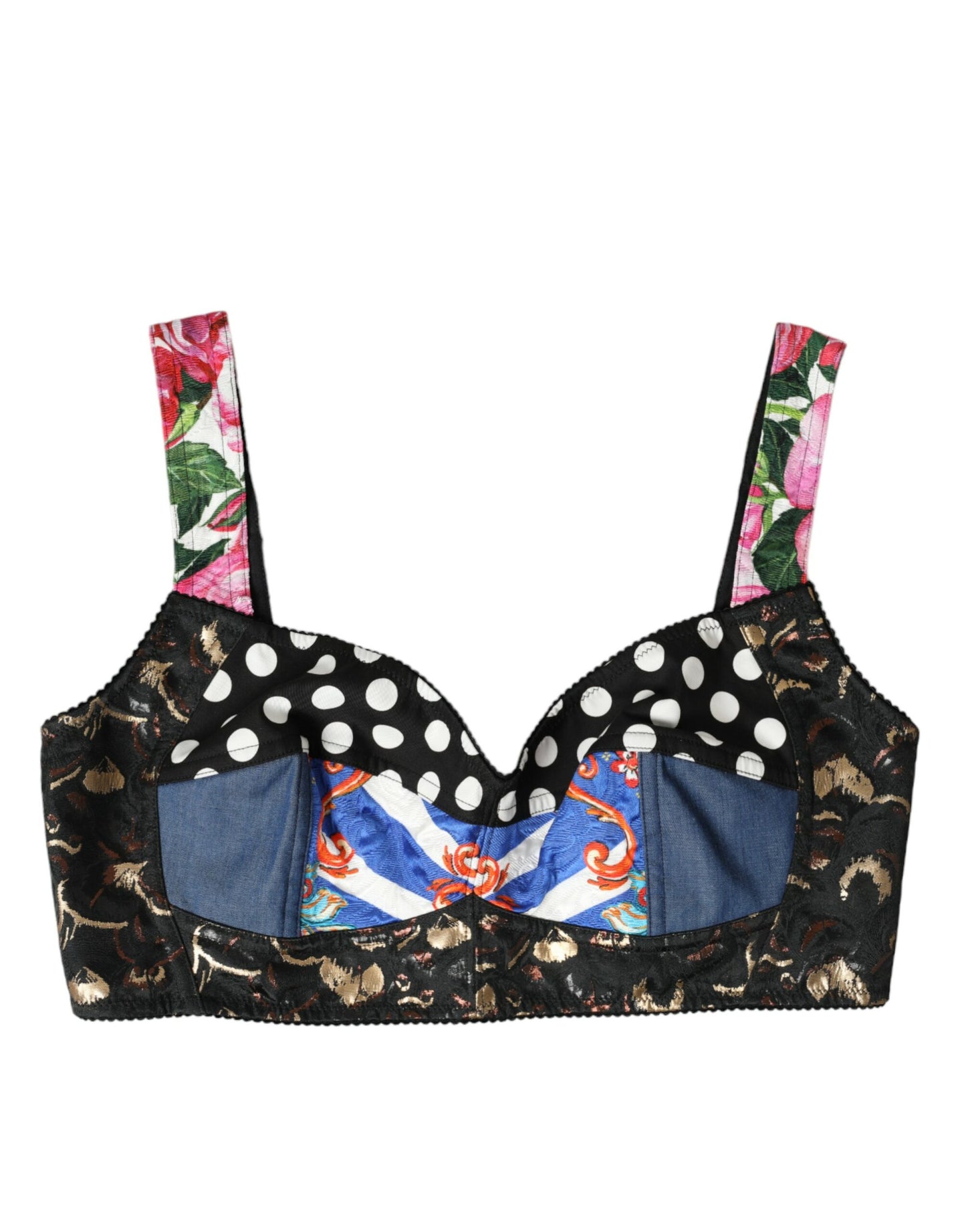 Dolce &amp; Gabbana Flerfarget Blomsterpatchwork Bustier Crop Top