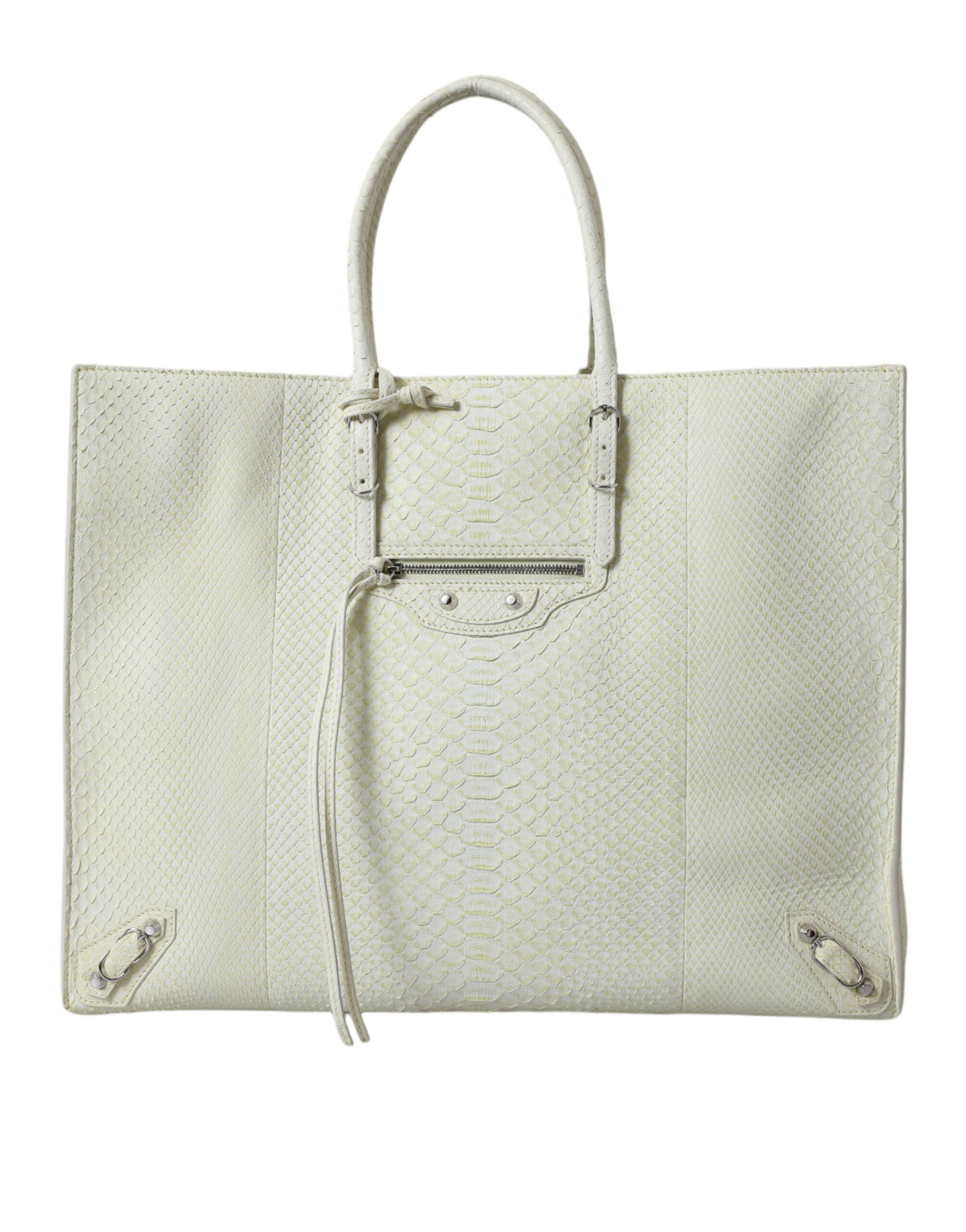 Balenciaga White Yellow Exotic Skin Leather Shopping Tote PAPIER Bag