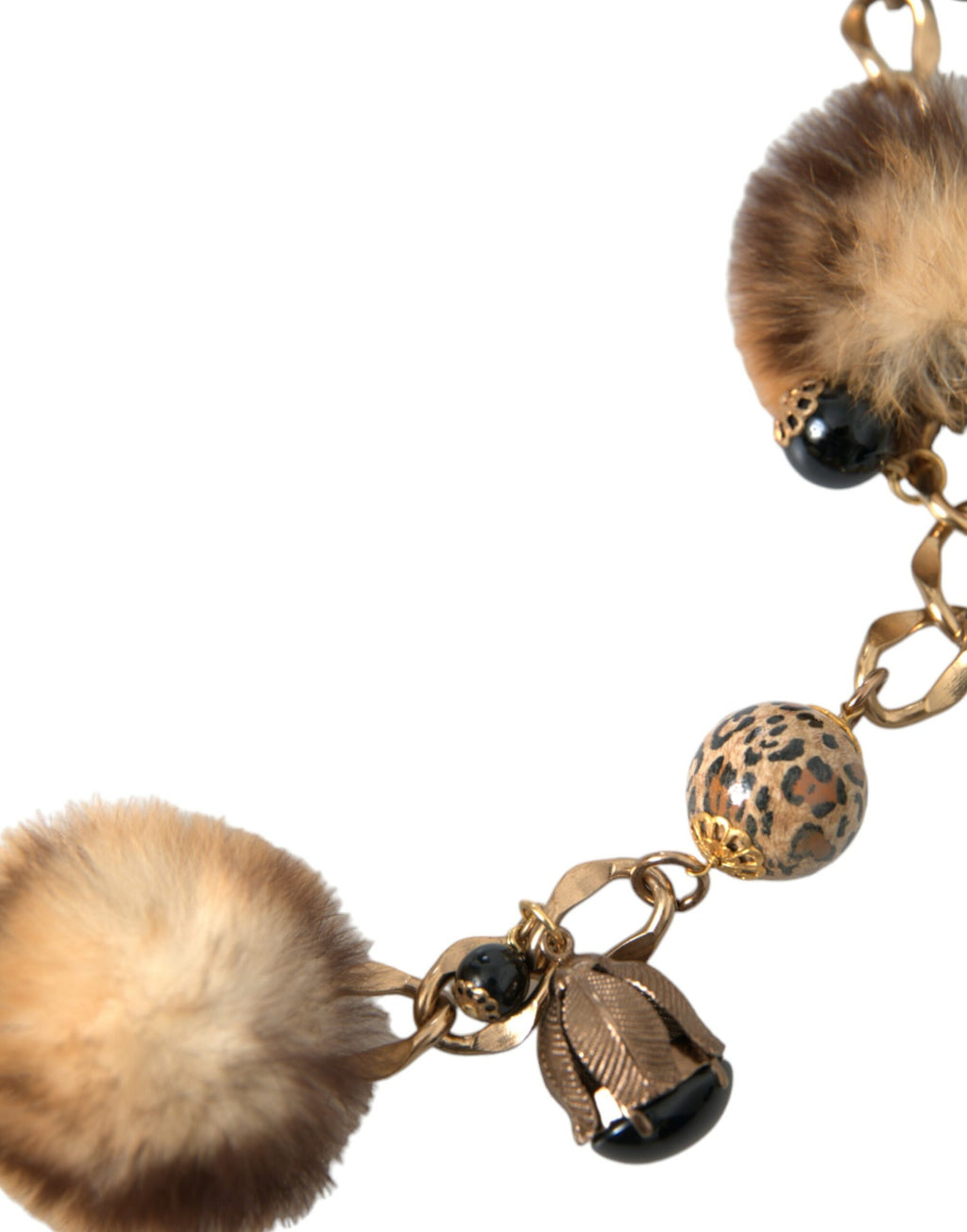 Gullmessing Leopardpels Perle Collierkjede Belte