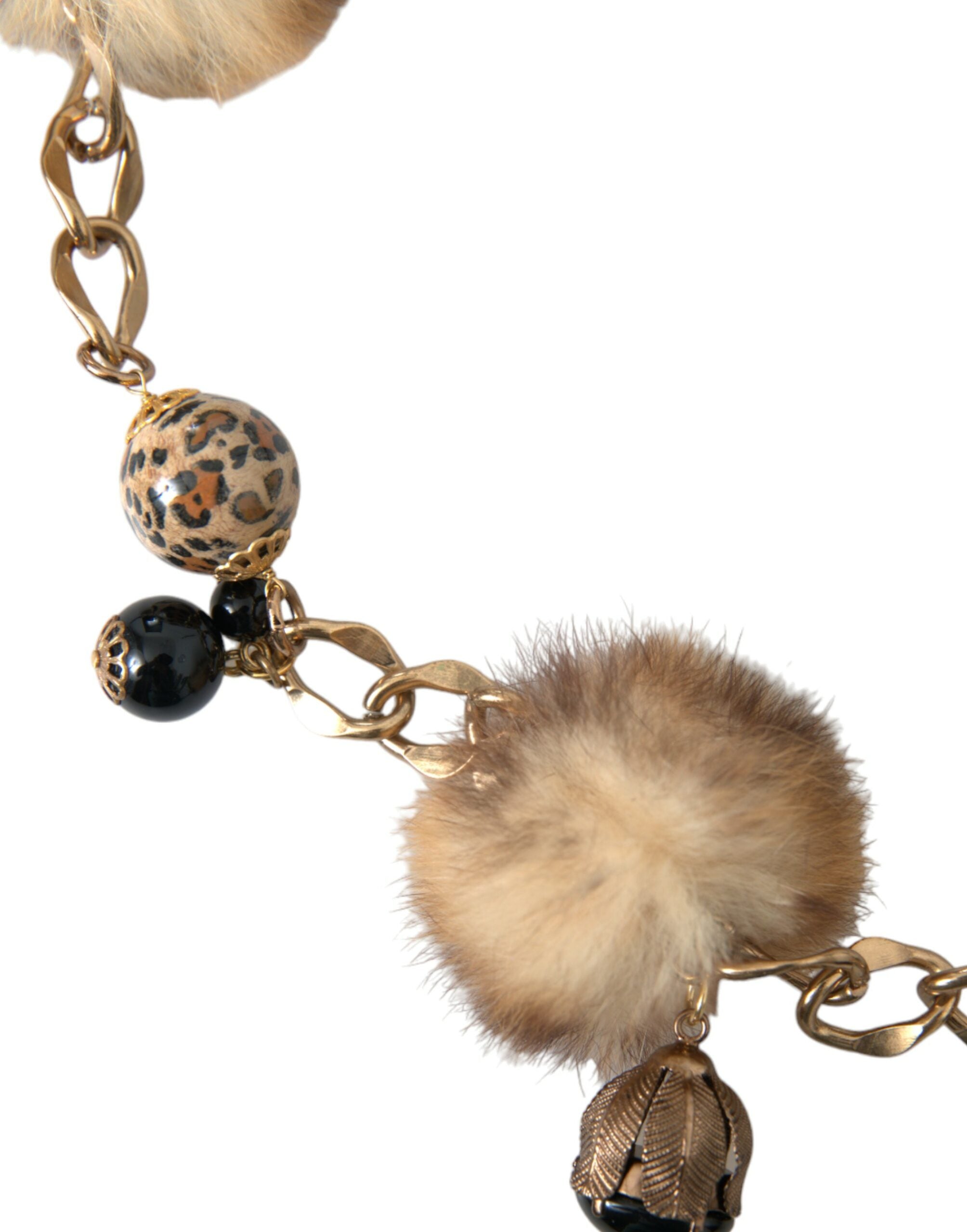 Gullmessing Leopardpels Perle Collierkjede Belte