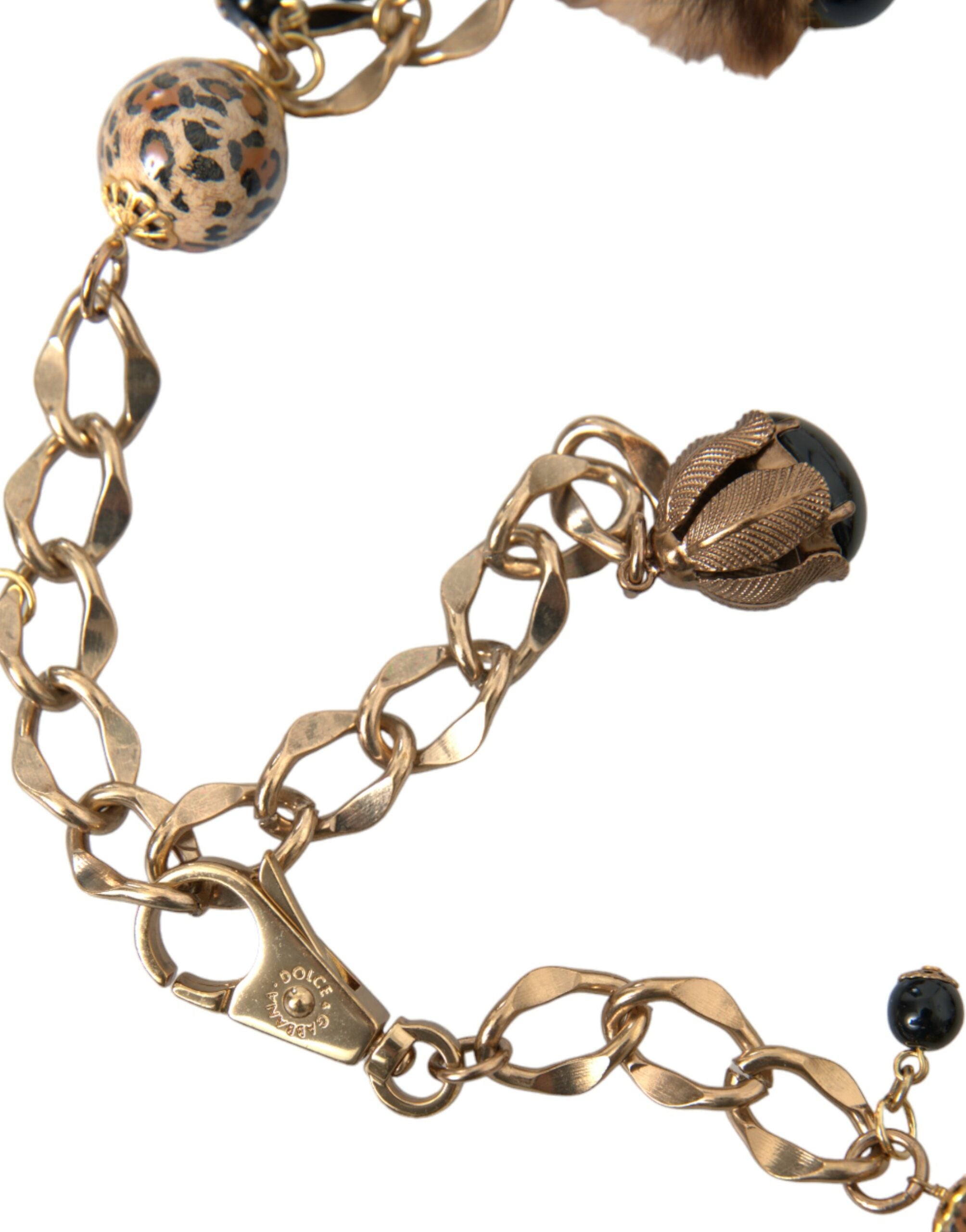 Gullmessing Leopardpels Perle Collierkjede Belte
