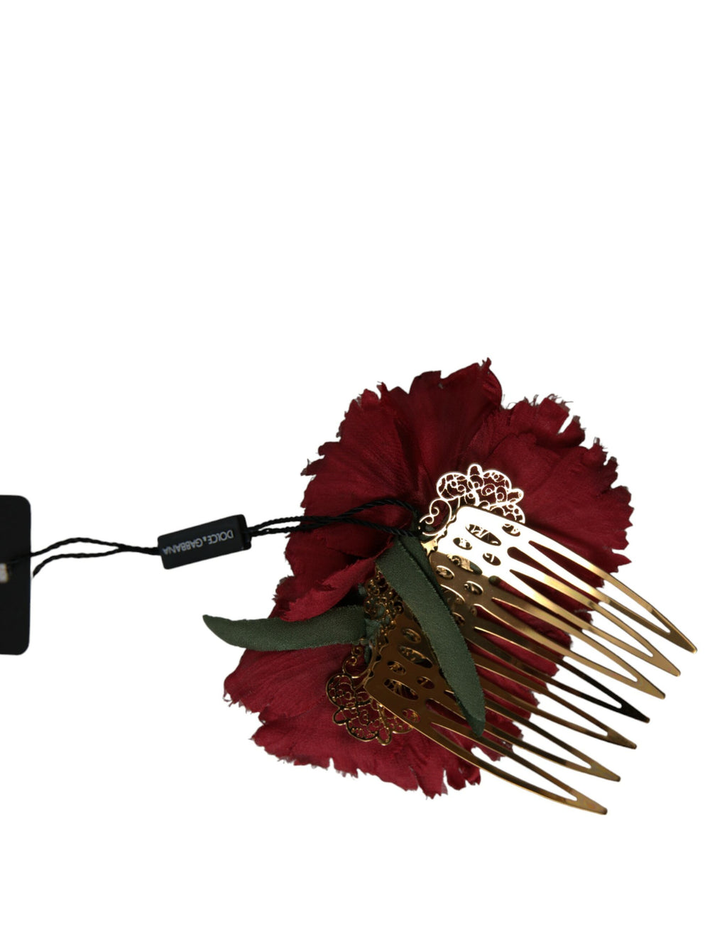 Röd sidenblommig guldmässing hårkam för kvinnor