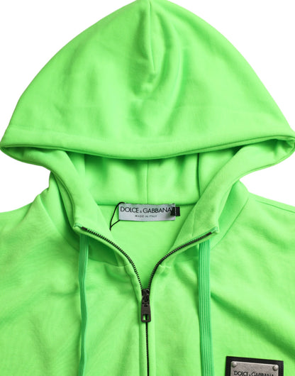 Dolce &amp; Gabbana Neongrønn Hettegenser med Hel Glidelås