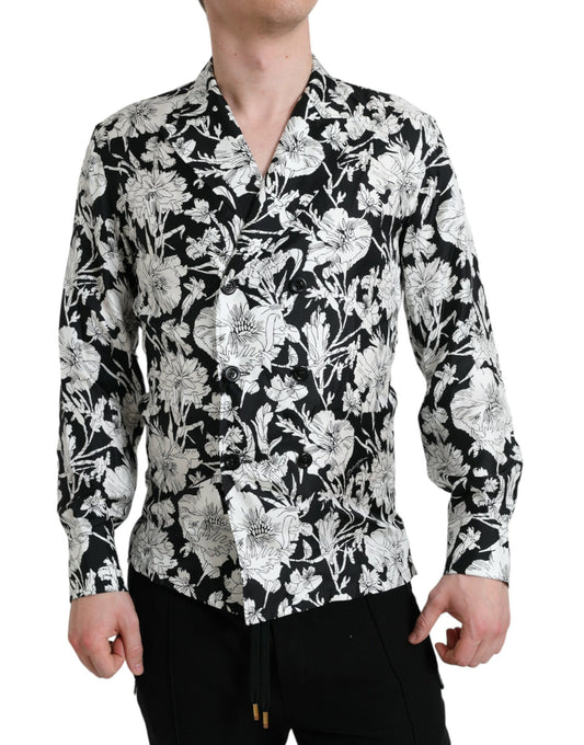 Dolce &amp; Gabbana Svartvit Blommig Skjorta med Knappar