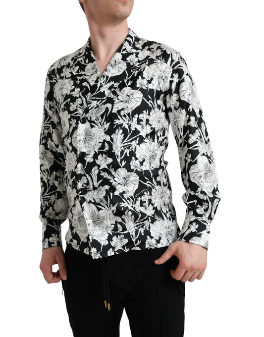 Dolce &amp; Gabbana Svartvit Blommig Skjorta med Knappar