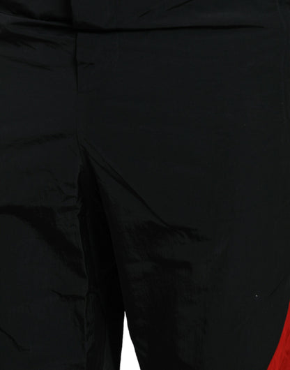 Dolce &amp; Gabbana Svarta Röda Leopardmönstrade Nylon Joggingbyxor