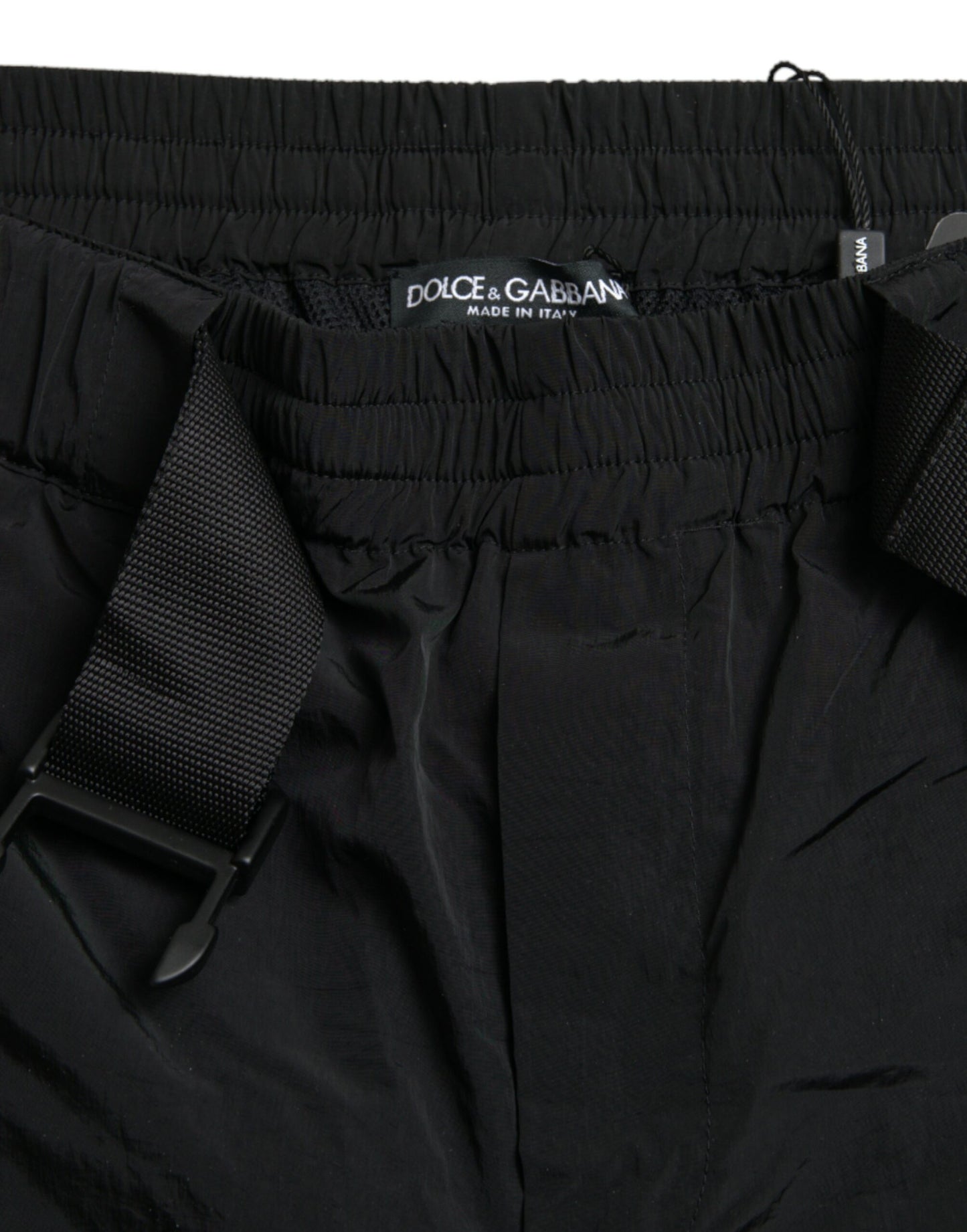 Dolce &amp; Gabbana Svarta Röda Leopardmönstrade Nylon Joggingbyxor